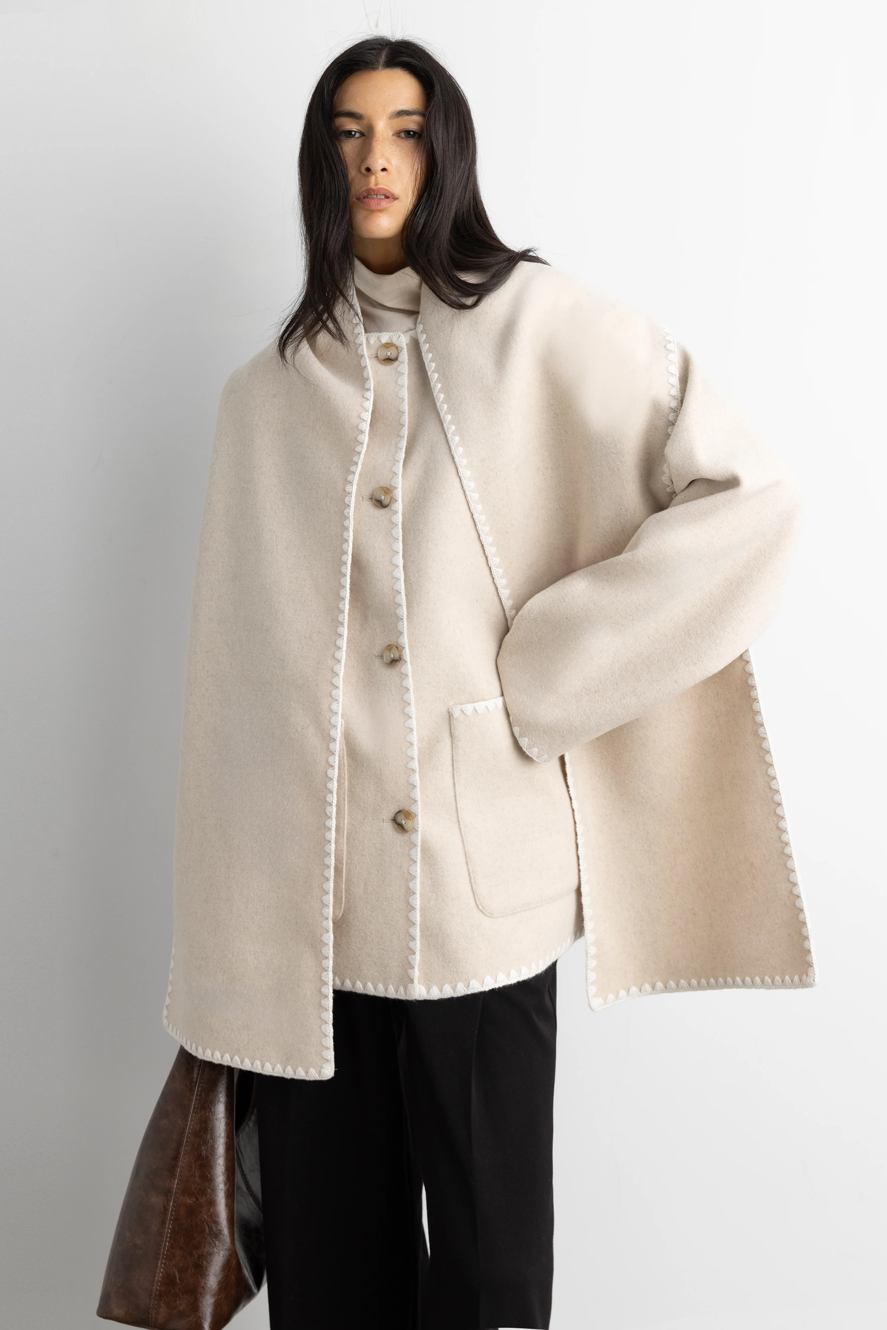 WOOL-BLEND CONTRAST STITCH SCARF JACKE - Image 10