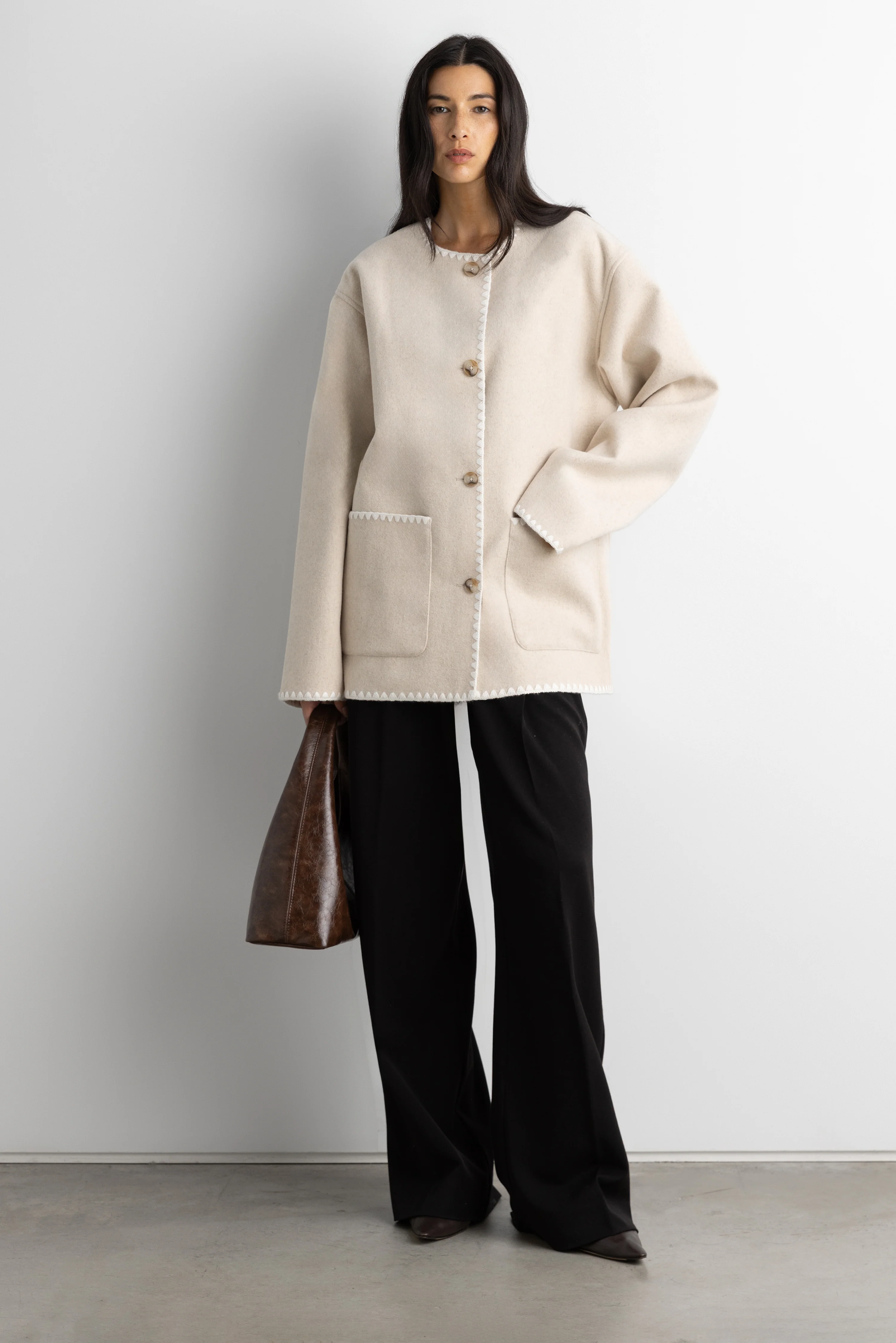 WOOL-BLEND CONTRAST STITCH SCARF JACKE - Image 12