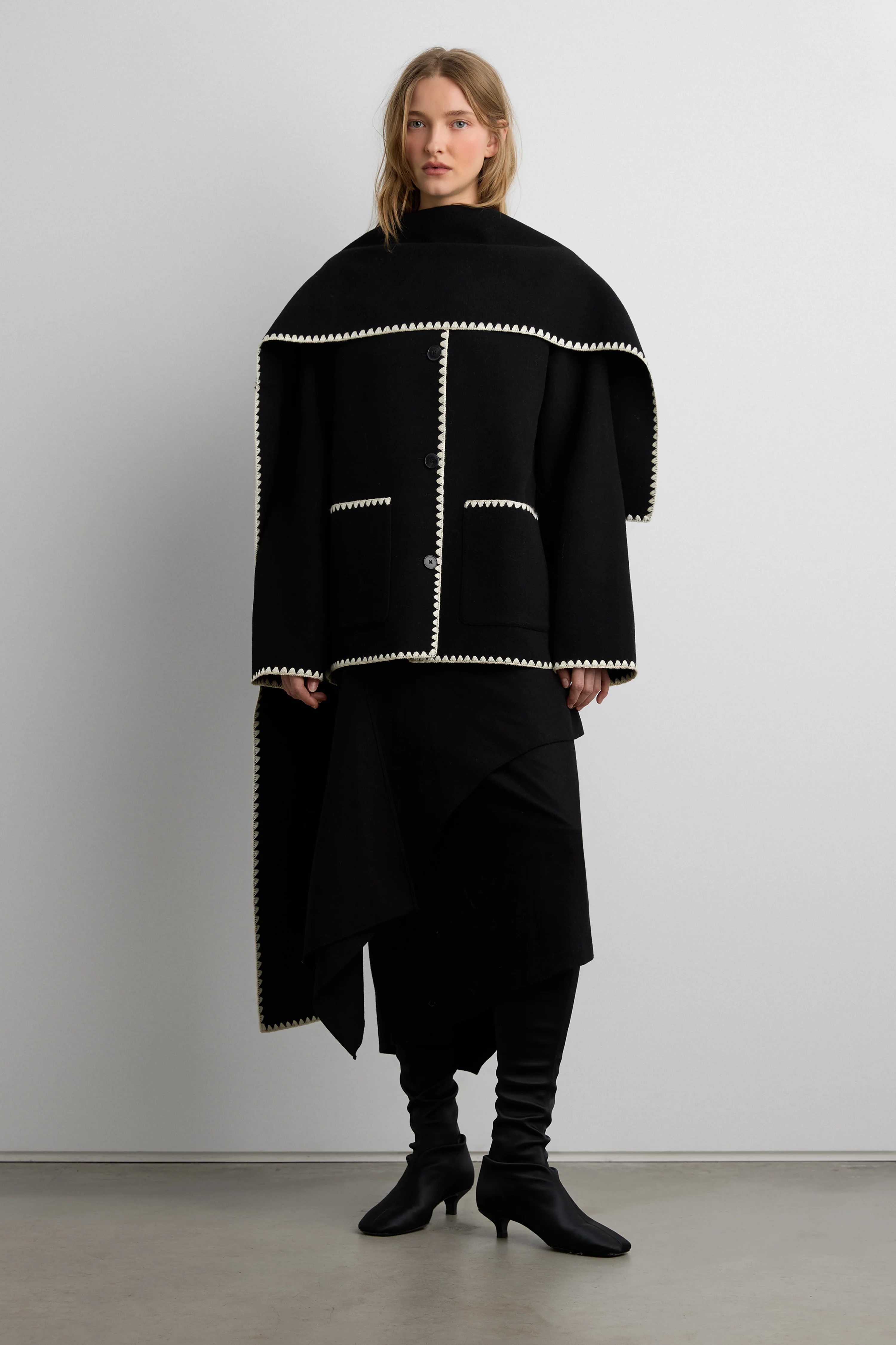 WOOL-BLEND CONTRAST STITCH SCARF JACKE - Image 4