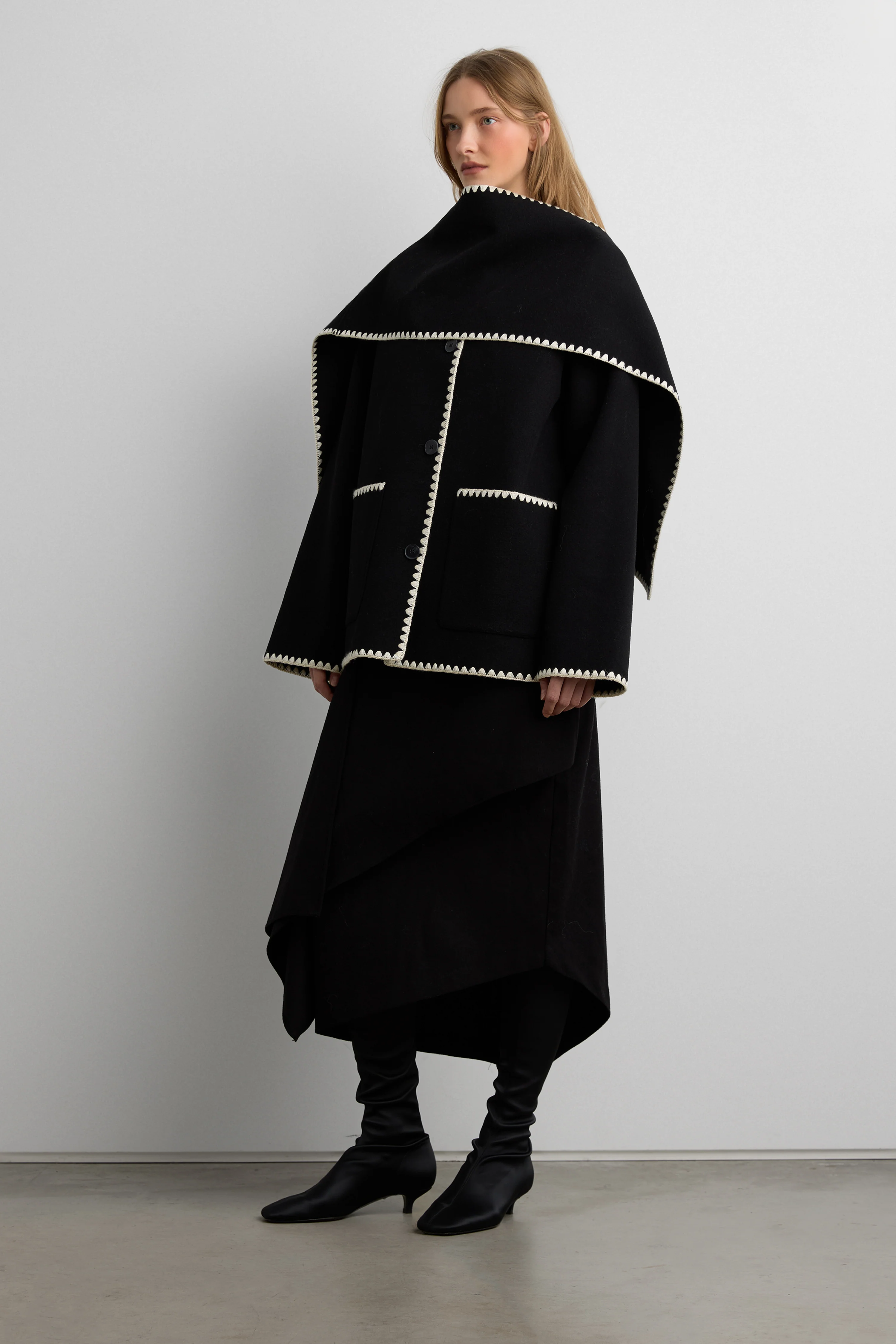 WOOL-BLEND CONTRAST STITCH SCARF JACKE - Image 5