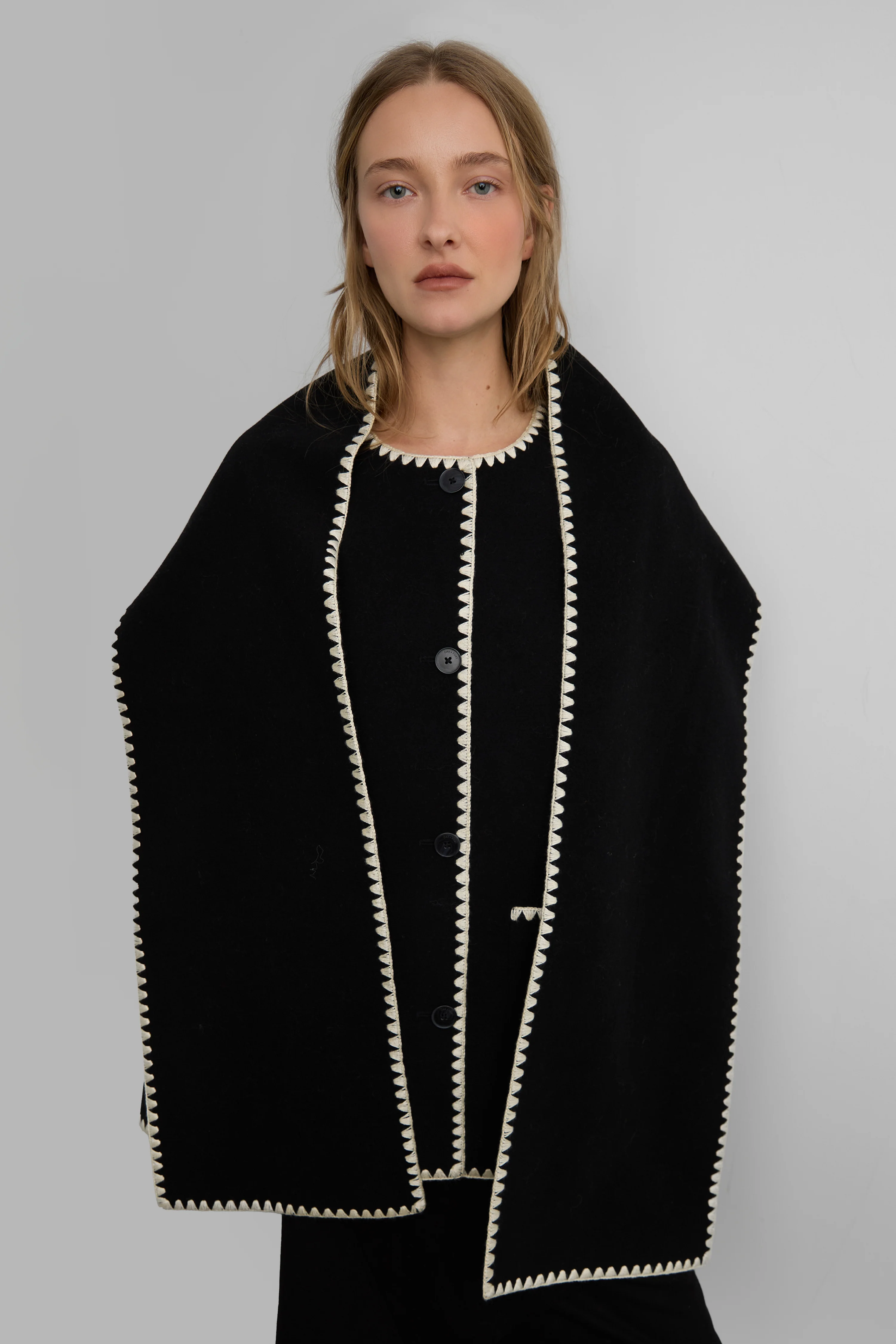 WOOL-BLEND CONTRAST STITCH SCARF JACKE - Image 6