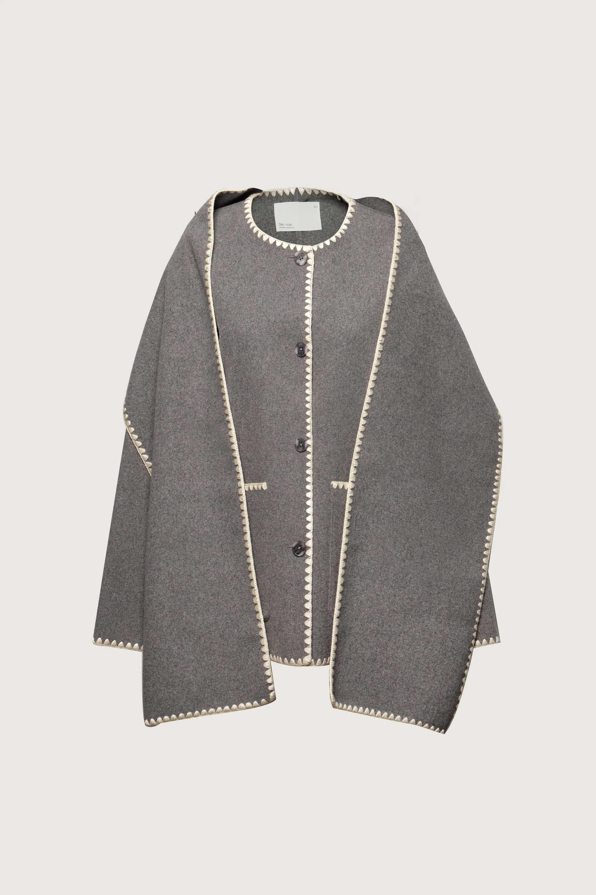 WOOL-BLEND CONTRAST STITCH SCARF JACKE - Image 8